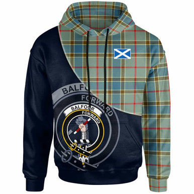 Scottish Balfour Clan Crest Tartan Hoodie - Bend Style Front Side Tartan Plaid