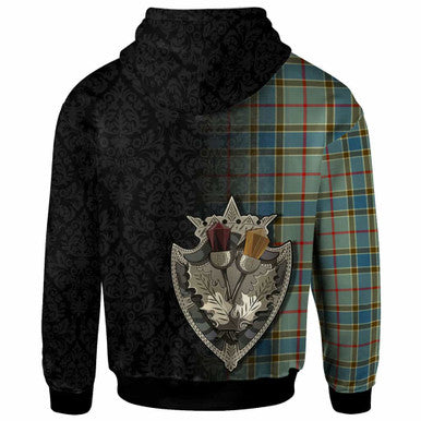 Scottish Balfour Clan Crest Tartan Hoodie - Half Thistle Flowers Celtic Design Back Side Tartan Plaid