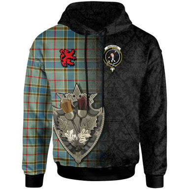 Scottish Balfour Clan Crest Tartan Hoodie - Half Thistle Flowers Celtic Design Front Side Tartan Plaid