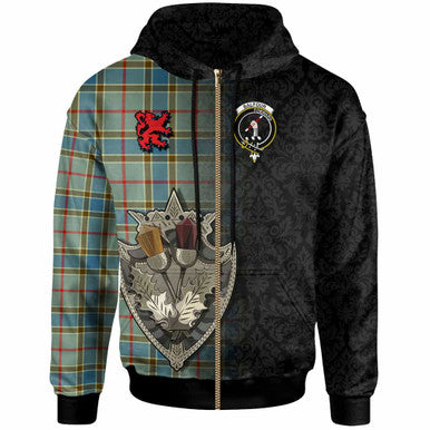 Scottish Balfour Clan Crest Tartan Hoodie - Half Thistle Flowers Celtic Design Zip-up Tartan Plaid