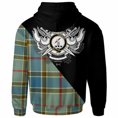 Scottish Balfour Clan Crest Tartan Hoodie - Military Logo Back Side Tartan Plaid