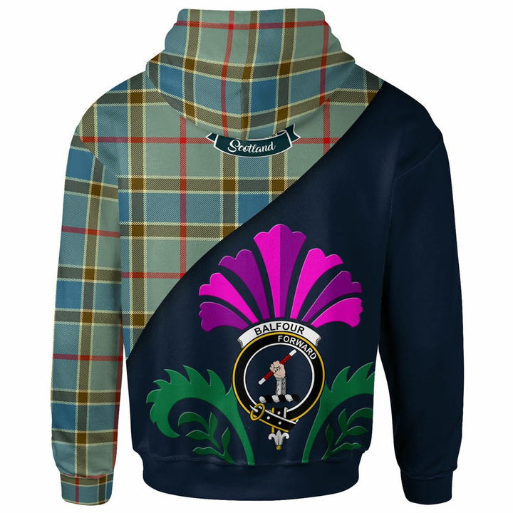 Scottish Balfour Clan Crest Tartan Hoodie - Scotland Thistle Style Back Side Tartan Plaid