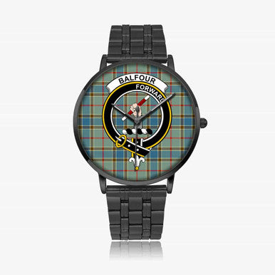 Scottish Balfour Clan Crest Tartan Instafamous Steel Quartz Watches Tartan Plaid Black 1