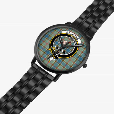 Scottish Balfour Clan Crest Tartan Instafamous Steel Quartz Watches Tartan Plaid Black 2