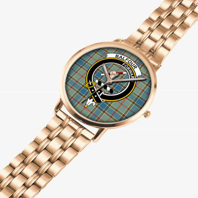 Scottish Balfour Clan Crest Tartan Instafamous Steel Quartz Watches Tartan Plaid Rose Gold 2