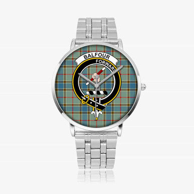 Scottish Balfour Clan Crest Tartan Instafamous Steel Quartz Watches Tartan Plaid Silver 1