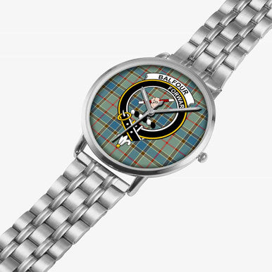 Scottish Balfour Clan Crest Tartan Instafamous Steel Quartz Watches Tartan Plaid Silver 2