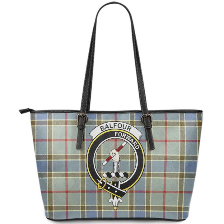 Scottish Balfour Clan Crest Tartan Leather Tote Tartan Plaid