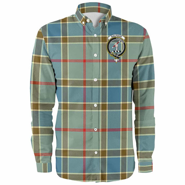 Scottish Balfour Clan Crest Tartan Long Sleeve Shirt Front Side Tartan Plaid