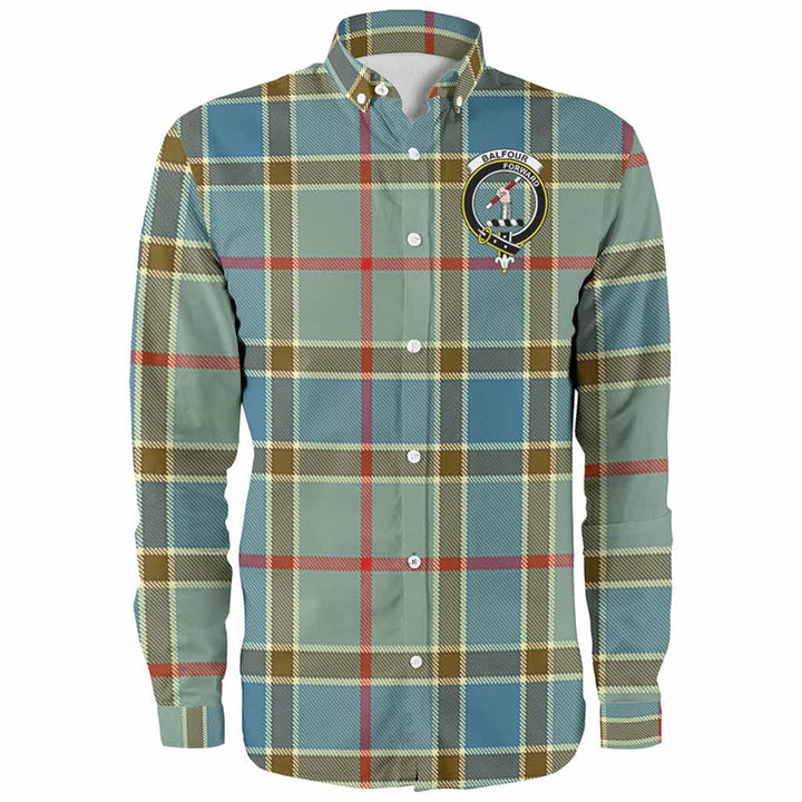 Scottish Balfour Clan Crest Tartan Long Sleeve Shirt Front Side Tartan Plaid