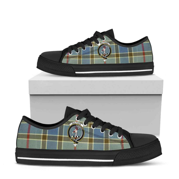 Scottish Balfour Clan Crest Tartan Low Top Shoes Tartan Plaid Black