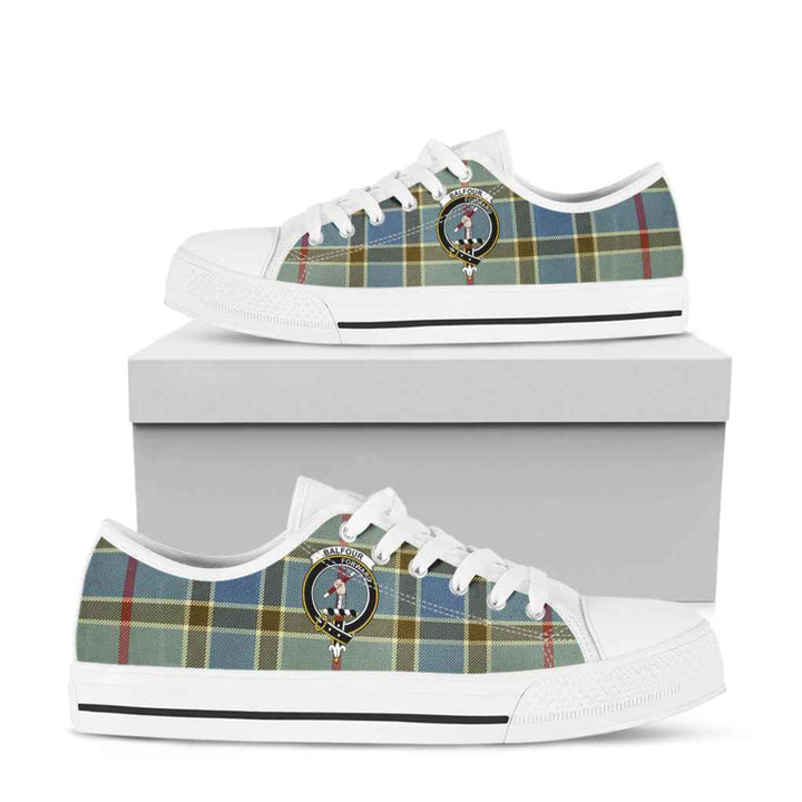 Scottish Balfour Clan Crest Tartan Low Top Shoes Tartan Plaid White
