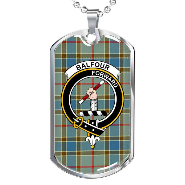 Scottish Balfour Clan Crest Tartan Military Dog Tag Necklace Tartan Plaid 1