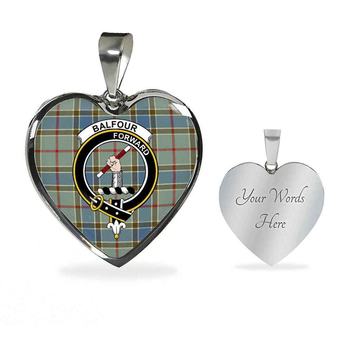 Scottish Balfour Clan Crest Tartan Necklace Heart Tartan Plaid 3