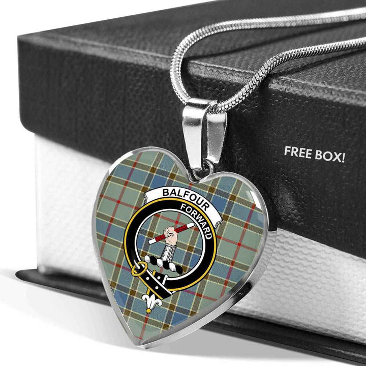 Scottish Balfour Clan Crest Tartan Necklace Heart Tartan Plaid 5