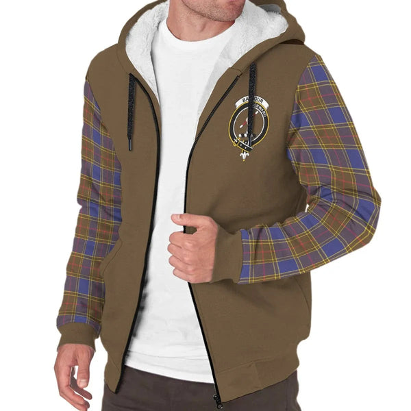 Scottish Balfour Clan Crest Tartan Plaid Sleeve Sherpa Hoodie