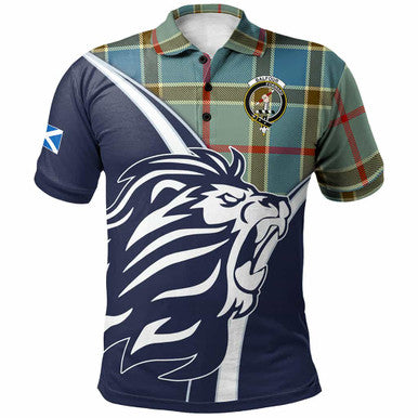 Scottish Balfour Clan Crest Tartan Polo Shirt - Scottish Flag With Lion Front Side Tartan Plaid