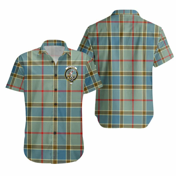 Scottish Balfour Clan Crest Tartan Short Sleeve Shirt Tartan Plaid