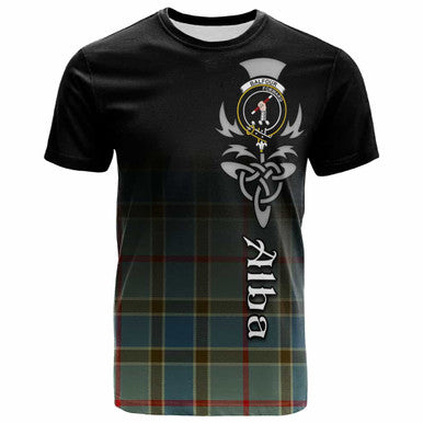Scottish Balfour Clan Crest Tartan T-Shirt - Alba Gu Brath Family Crest Celtic Inspired Front Side Tartan Plaid