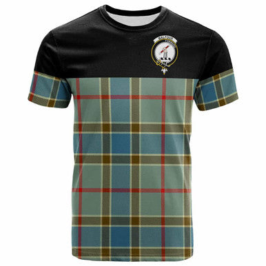 Scottish Balfour Clan Crest Tartan T-Shirt - Horizontal Style Front Side Tartan Plaid