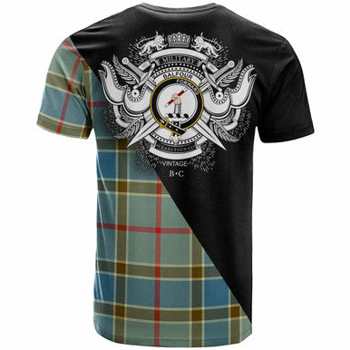 Scottish Balfour Clan Crest Tartan T-Shirt - Military Logo Back Side Tartan Plaid