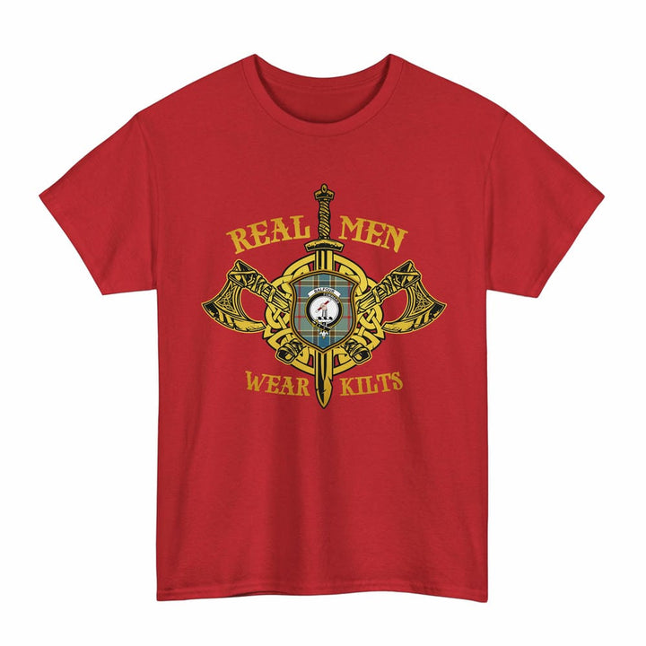 Scottish Balfour Clan Crest Tartan T-Shirt Real Men Wear Kilts Tartan Plaid Red Color
