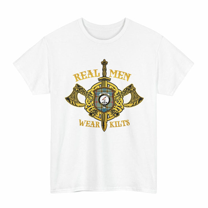 Scottish Balfour Clan Crest Tartan T-Shirt Real Men Wear Kilts Tartan Plaid White Color