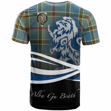 Scottish Balfour Clan Crest Tartan T-Shirt - Scotland Lion Back Side Tartan Plaid