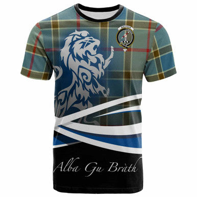 Scottish Balfour Clan Crest Tartan T-Shirt - Scotland Lion Front Side Tartan Plaid