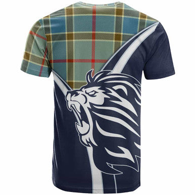 Scottish Balfour Clan Crest Tartan T-Shirt - Scottish Flag With Lion Back Side Tartan Plaid