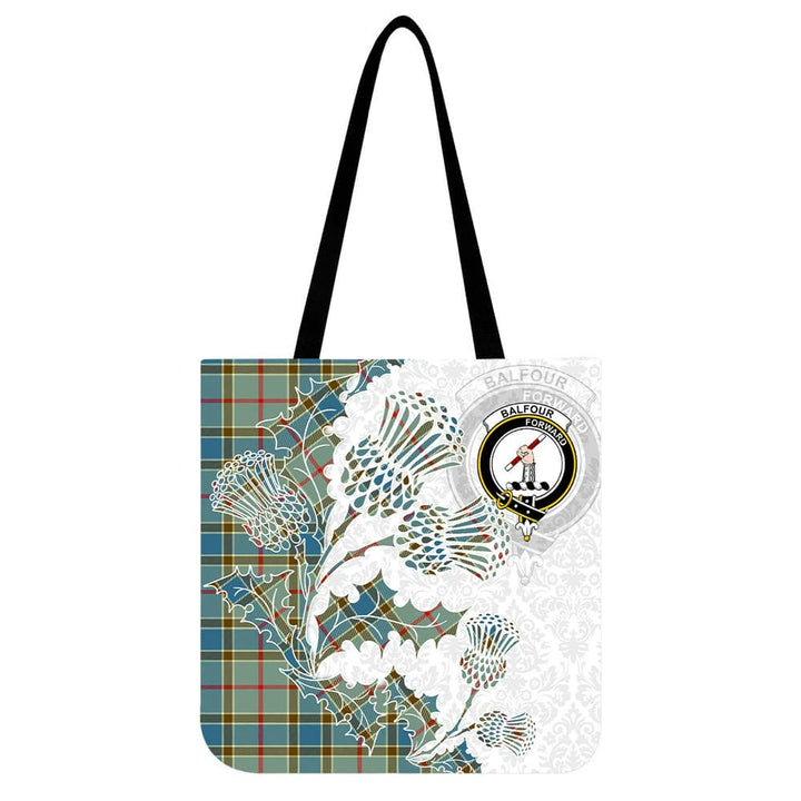 Scottish Balfour Clan Crest Tartan Tote Bag - Thistle Flowers Style Tartan Plaid 1