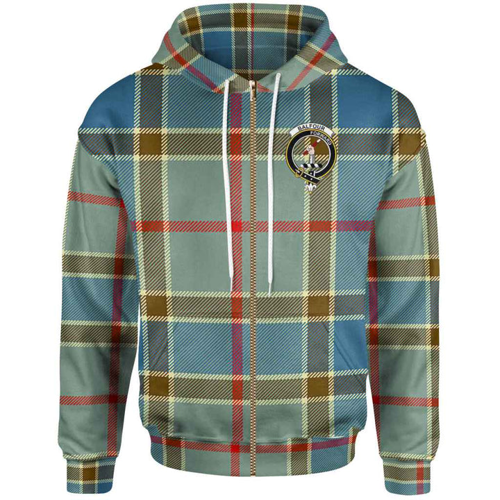 Scottish Balfour Clan Crest Tartan Hoodie Zip Tartan Plaid