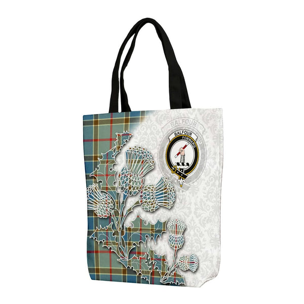 Scottish Balfour Clan Tartan Canvas Bag With Shoulder Straps - Thistle Flowers Style Tartan Plaid 1