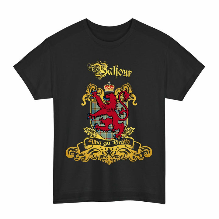 Scottish Balfour Clan Tartan Lion Rampant of Scotland T-Shirt Tartan Plaid Black Color