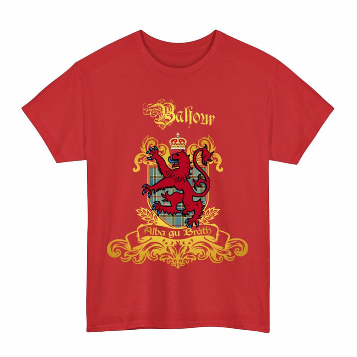 Scottish Balfour Clan Tartan Lion Rampant of Scotland T-Shirt Tartan Plaid Red Color