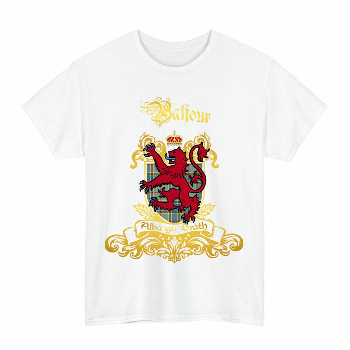 Scottish Balfour Clan Tartan Lion Rampant of Scotland T-Shirt Tartan Plaid White Color