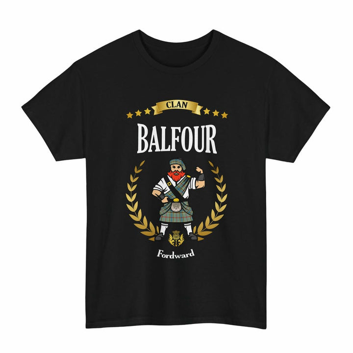 Scottish Balfour Clan Tartan T-Shirt - Motto Scotsman Tartan Plaid Black Color