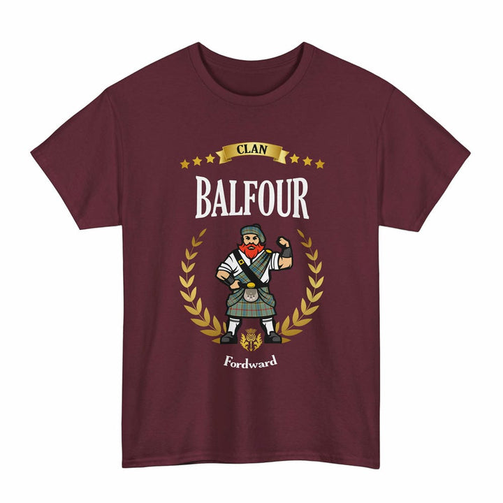 Scottish Balfour Clan Tartan T-Shirt - Motto Scotsman Tartan Plaid Maroon Color