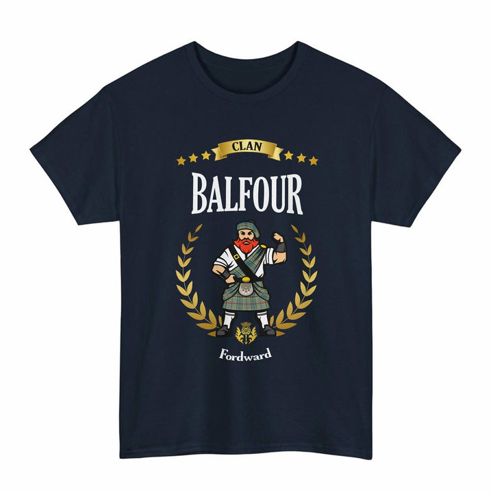 Scottish Balfour Clan Tartan T-Shirt - Motto Scotsman Tartan Plaid Navy Color