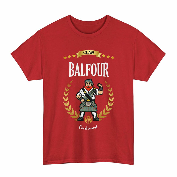 Scottish Balfour Clan Tartan T-Shirt - Motto Scotsman Tartan Plaid Red Color