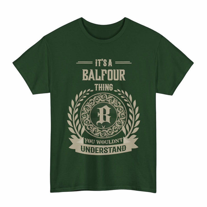 Scottish Balfour Clan Tartan T-Shirt - Vintage Family Name Tartan Plaid Forest Green Color