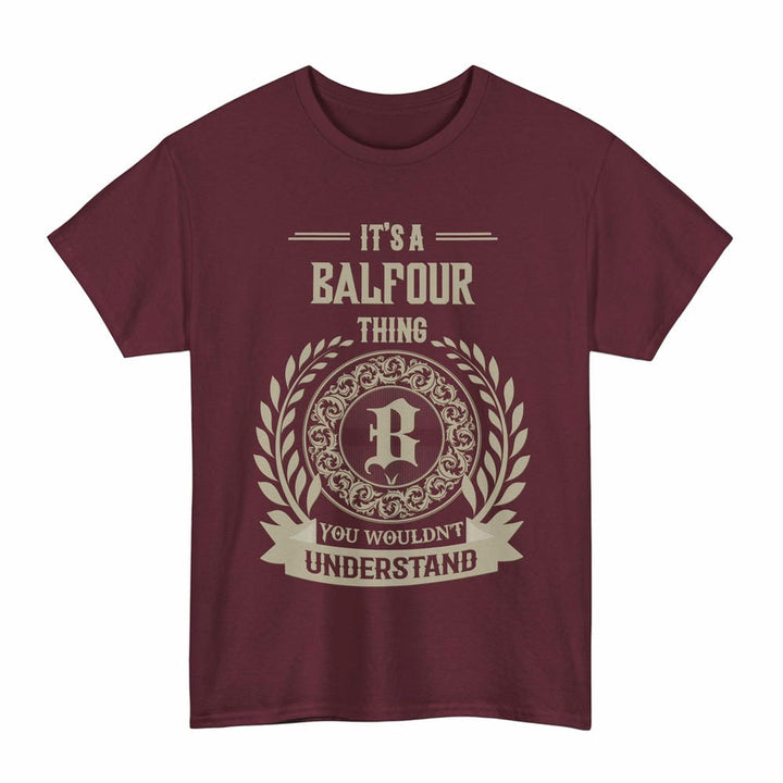 Scottish Balfour Clan Tartan T-Shirt - Vintage Family Name Tartan Plaid Maroon Color