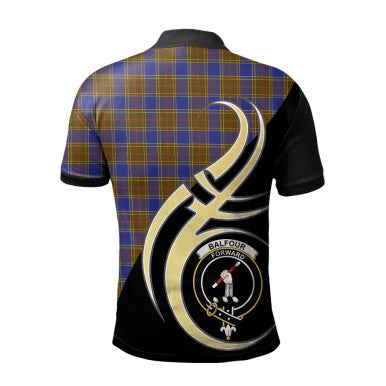 Scottish Balfour Modern Clan Crest Tartan Polo Shirt Believe in Me Back Side Tartan Plaid
