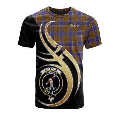 Scottish Balfour Modern Clan Crest Tartan T-Shirt Believe in Me Front Side Tartan Plaid