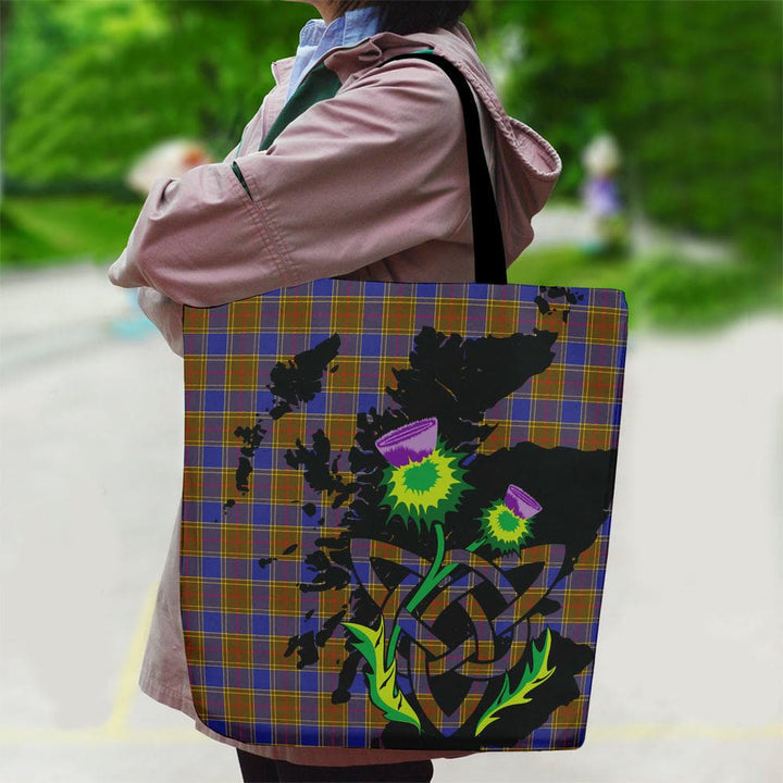 Scottish Balfour Modern Clan Tartan Canvas Bag With Shoulder Strap With Thistle Tartan Plaid 2