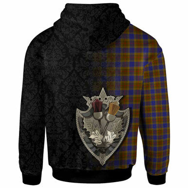 Scottish Balfour Modern Clan Tartan Hoodie - Half Thistle Flowers Celtic Design Back Side Tartan Plaid