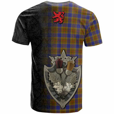 Scottish Balfour Modern Clan Tartan T-Shirt - Half Thistle Flowers Celtic Design Back Side Tartan Plaid