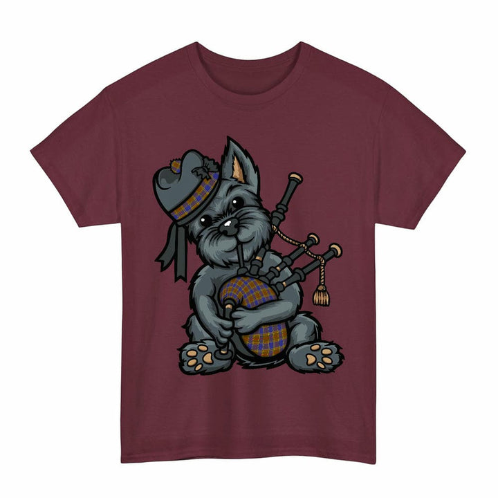 Scottish Balfour Modern Clan Tartan Terrier Bagpipes T-Shirt Tartan Plaid Maroon Color