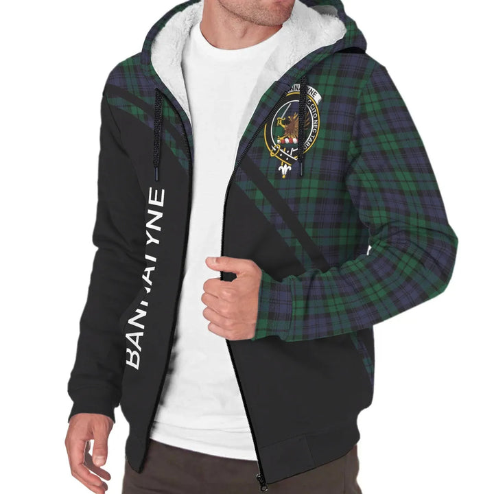 Scottish Bannatyne Clan Crest Tartan Curve Sherpa Hoodie
