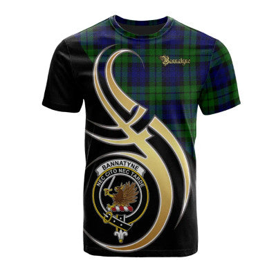 Scottish Bannatyne Clan Crest Tartan T-Shirt Believe in Me Front Side Tartan Plaid